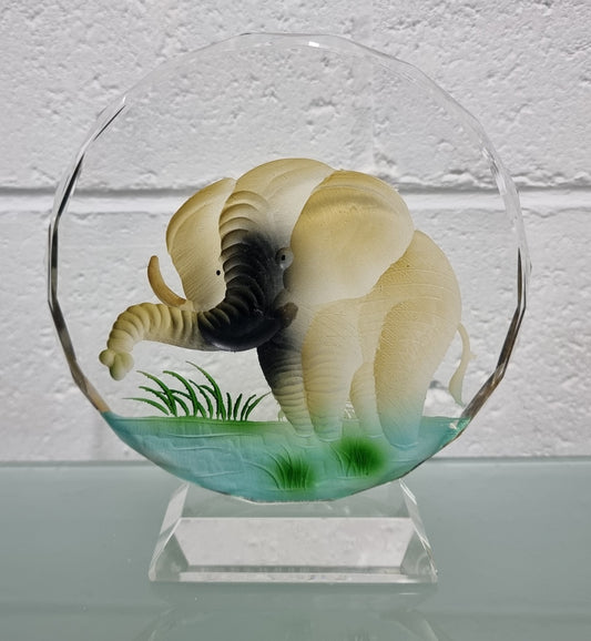 Lovely Carved Coloured Glass Elephant