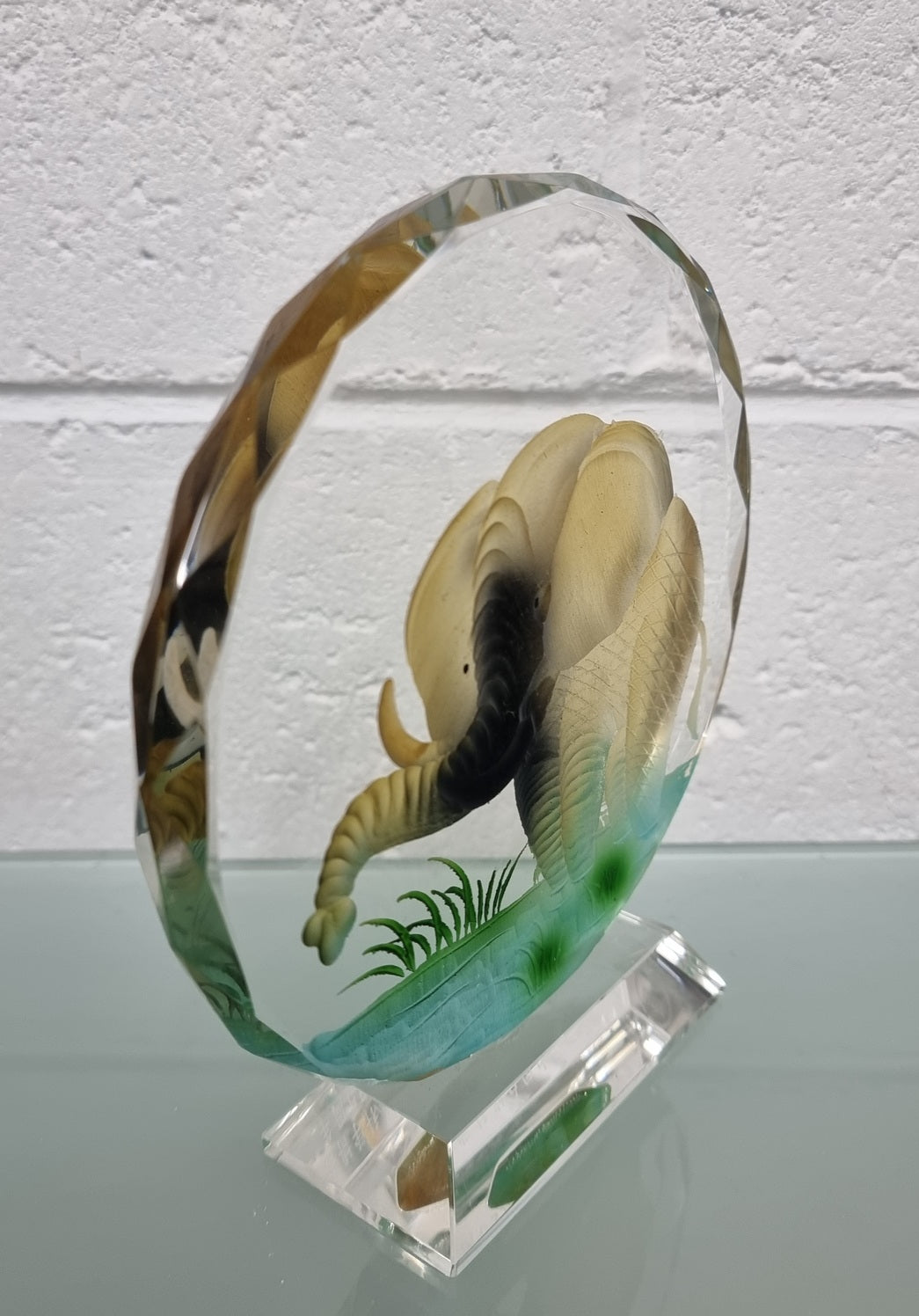 Lovely Carved Coloured Glass Elephant