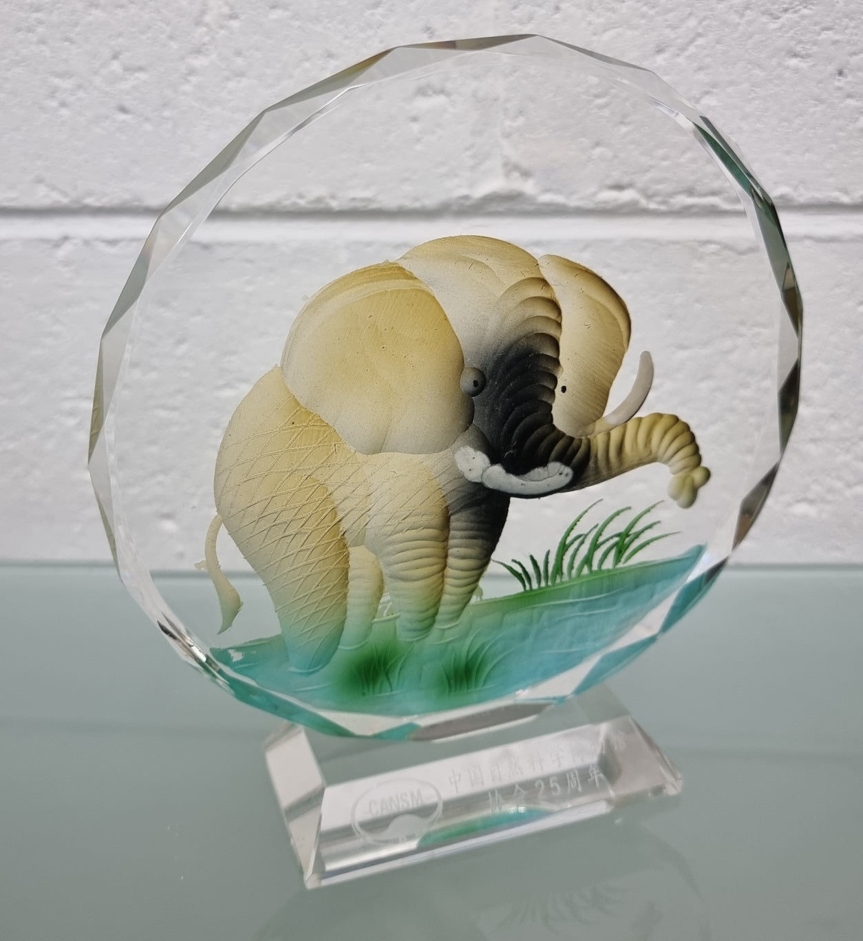 Lovely Carved Coloured Glass Elephant