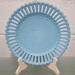 Victorian Sowerby Milk Glass Basket Weave Plate