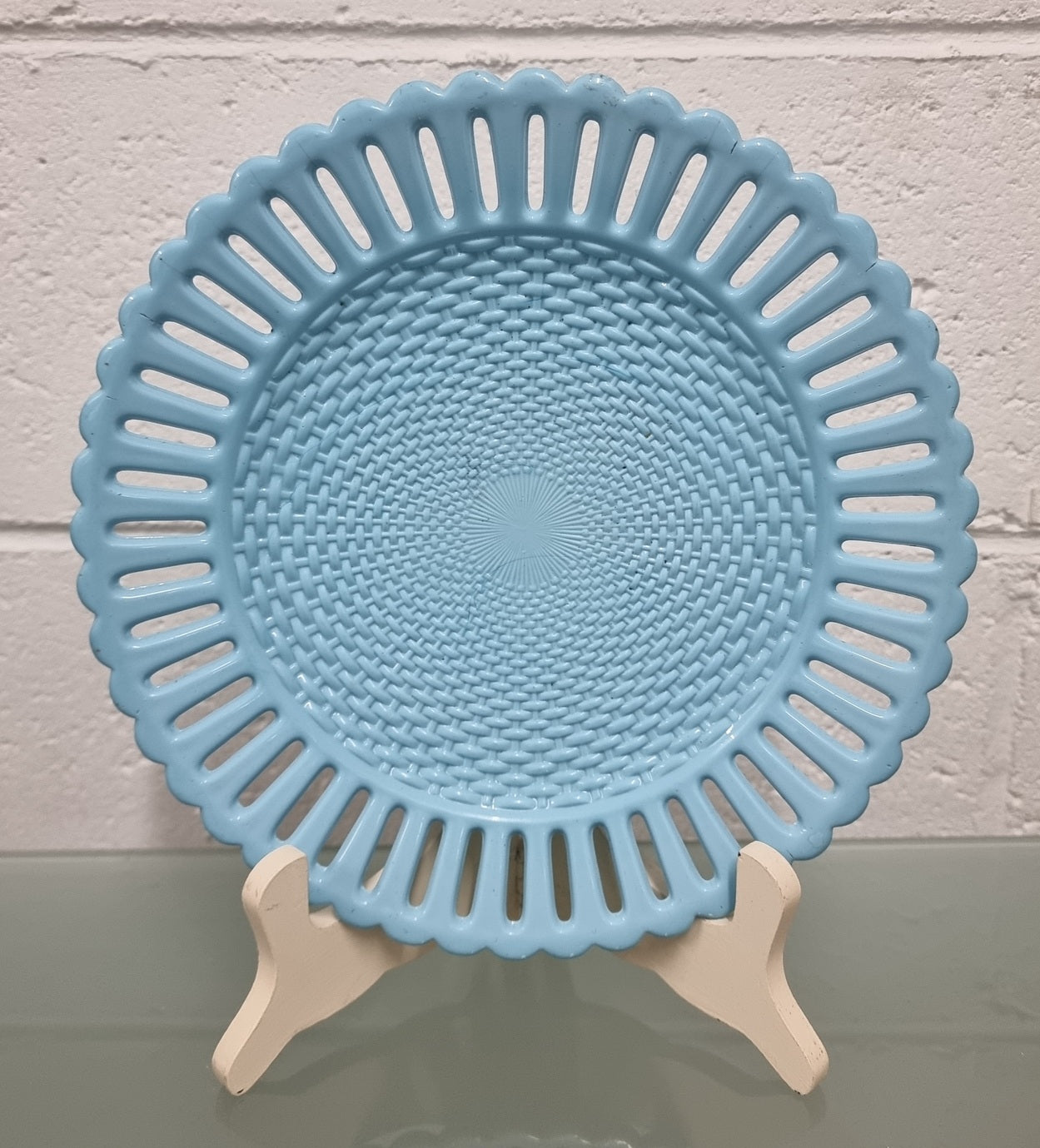 Victorian Sowerby Milk Glass Basket Weave Plate