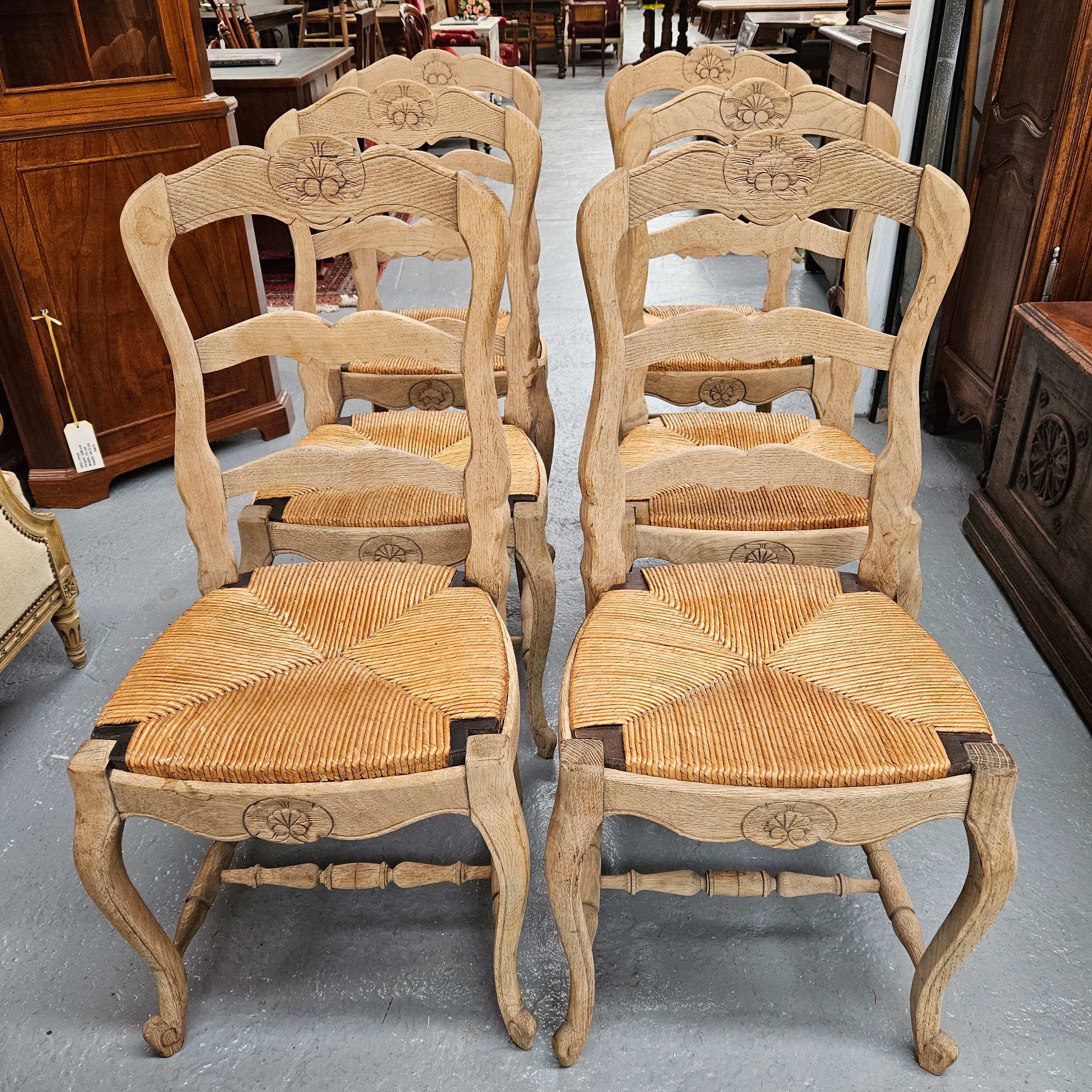 Set of Six Striped French Oak Rush Seat Dining Chairs | Antique & Vintage | Moonee Ponds Antiques | Australia Wide Delivery
