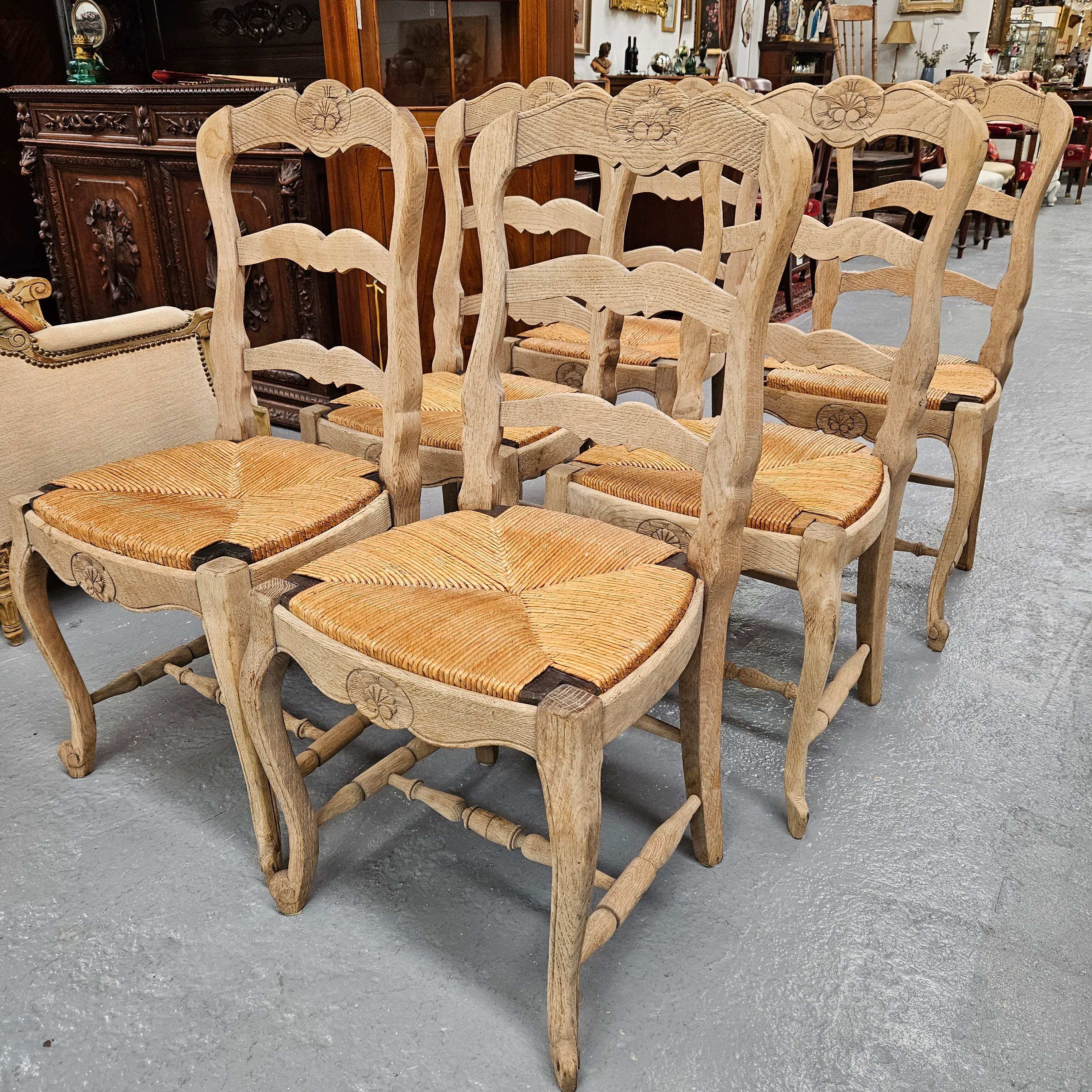Set of Six Striped French Oak Rush Seat Dining Chairs | Antique & Vintage | Moonee Ponds Antiques | Australia Wide Delivery