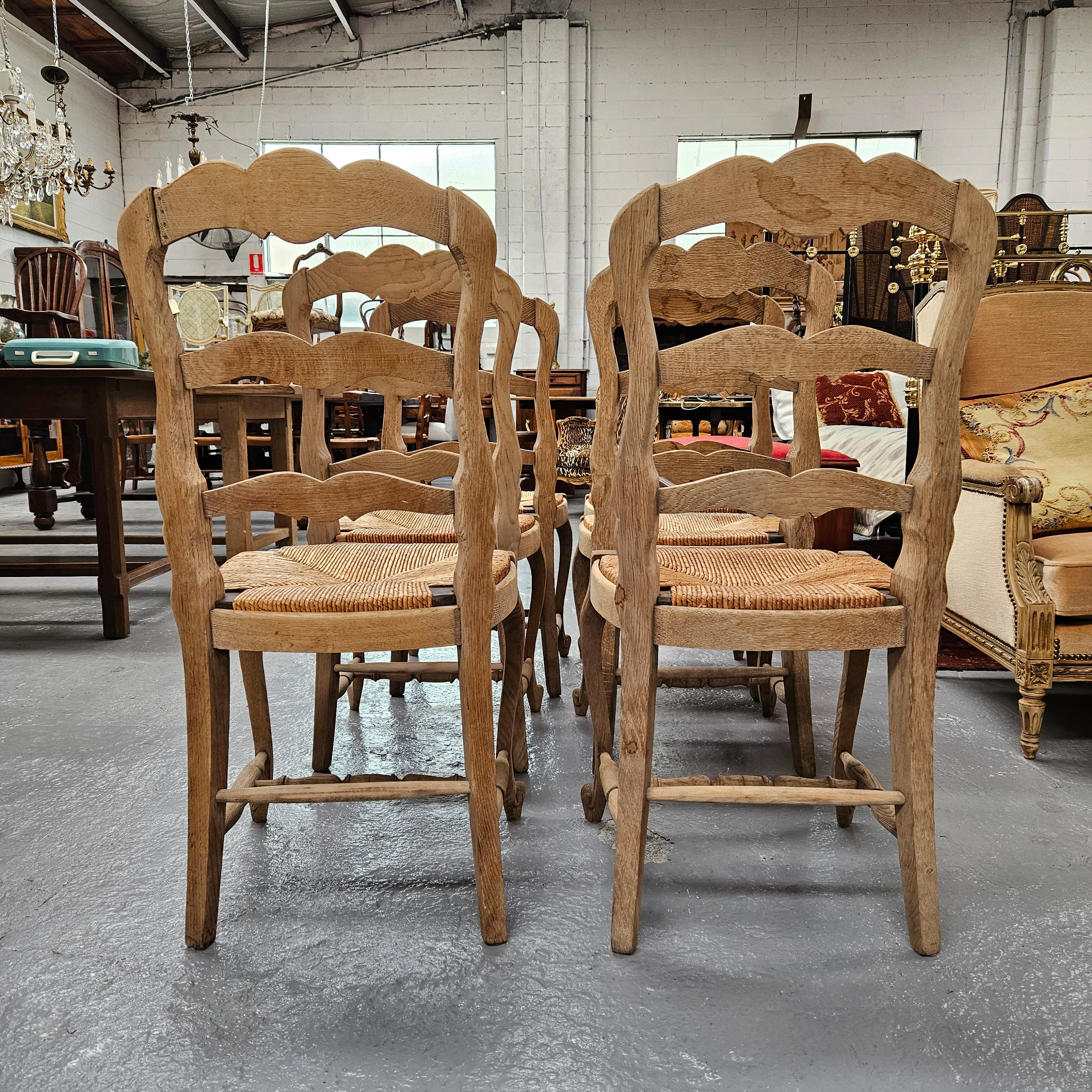 Set of Six Striped French Oak Rush Seat Dining Chairs | Antique & Vintage | Moonee Ponds Antiques | Australia Wide Delivery