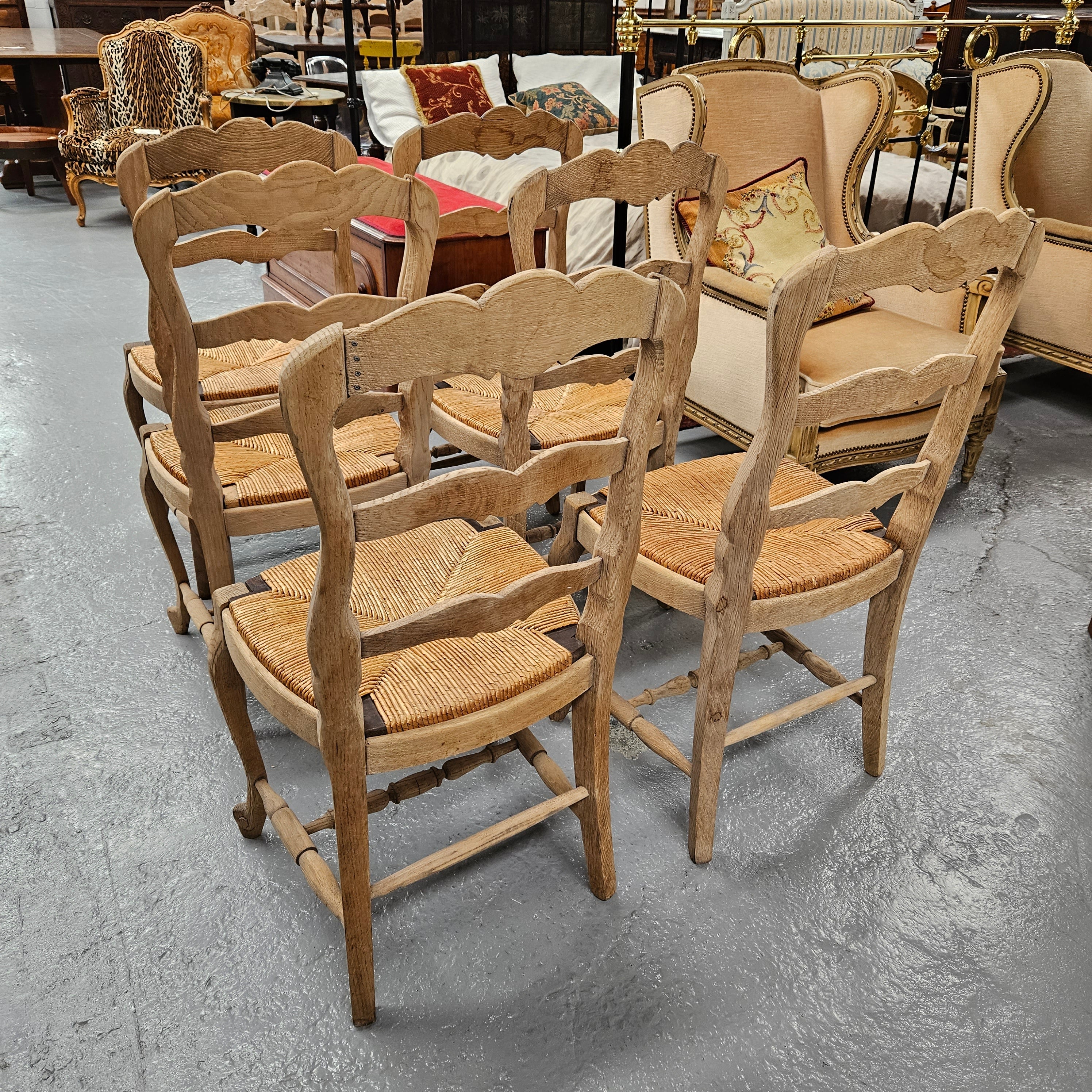 Set of Six Striped French Oak Rush Seat Dining Chairs | Antique & Vintage | Moonee Ponds Antiques | Australia Wide Delivery