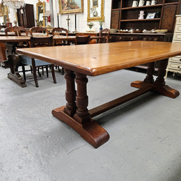 Twin pedestal French farmhouse dining table with wide proportions. This table comfortably seats 8 people. It is in great original detailed condition and is circa 1930's. Please see photos as it forms part of the description.