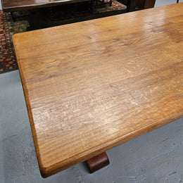 Twin pedestal French farmhouse dining table with wide proportions. This table comfortably seats 8 people. It is in great original detailed condition and is circa 1930's. Please see photos as it forms part of the description.