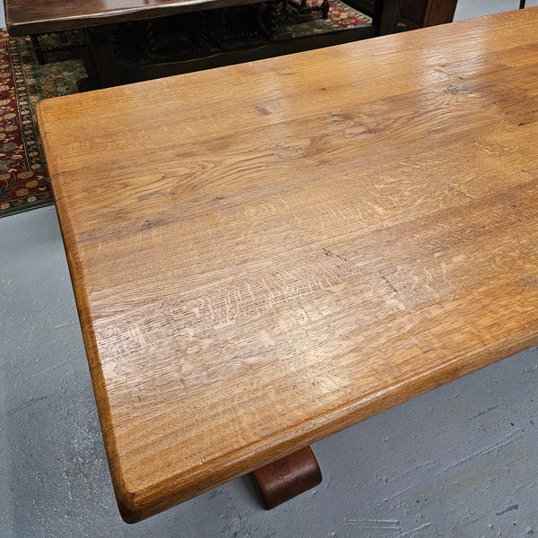 Twin pedestal French farmhouse dining table with wide proportions. This table comfortably seats 8 people. It is in great original detailed condition and is circa 1930's. Please see photos as it forms part of the description.