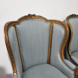 Louis 16th Style Gilt & Upholstered Wingback Bergeres | Antique & Vintage | Moonee Ponds Antiques | Australia Wide Delivery