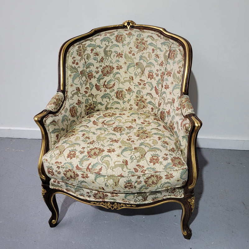 Vintage Louis XV style armchair with stunning upholstery. It is in great original condition. Please see photos as they form part of the description.