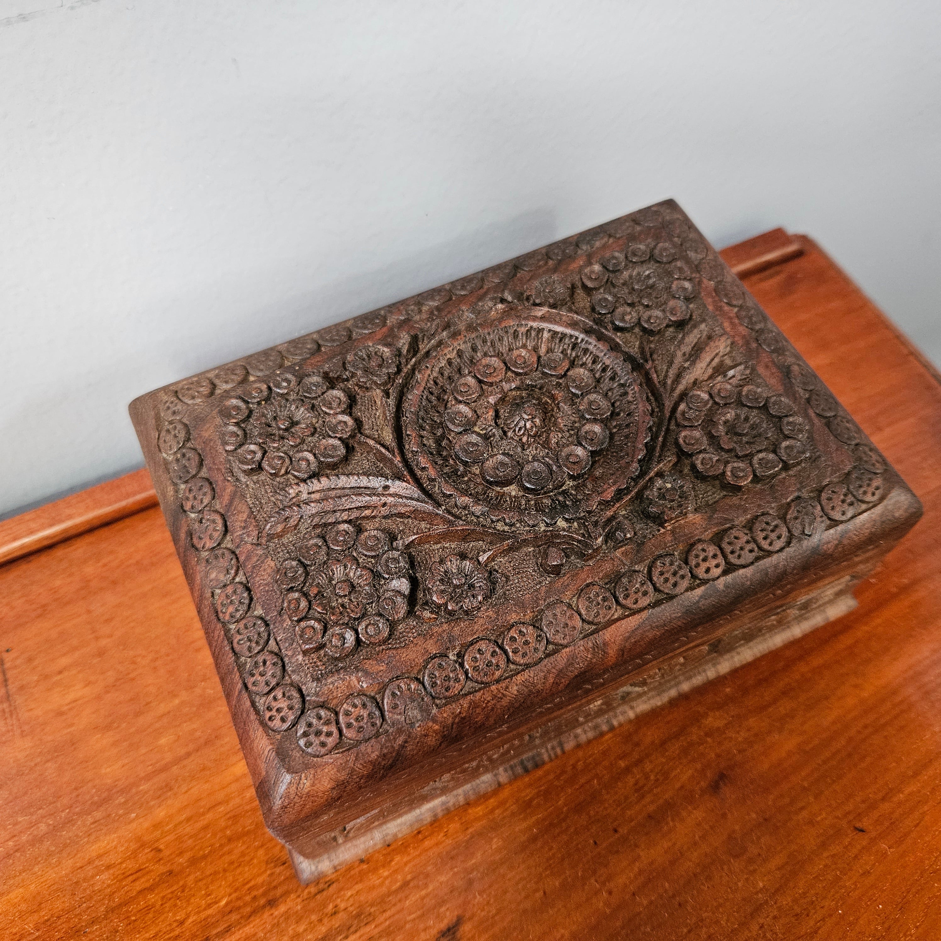 Antique Hand Carved Teak Trinket Box