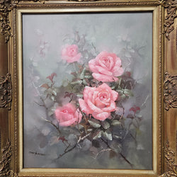 Stunning Oil On Canvas Still Life of Pink Roses | Antique & Vintage | Moonee Ponds Antiques | Australia Wide Delivery
