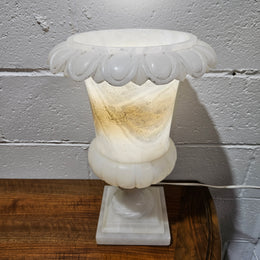 Elegant French alabaster urn lamp that has been rewired to Australian standards. In working condition and in good original detailed condition. Please view photos as they help form part of the description. 