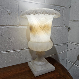 Elegant French alabaster urn lamp that has been rewired to Australian standards. In working condition and in good original detailed condition. Please view photos as they help form part of the description. 