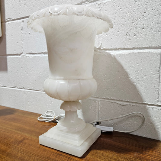 Elegant French alabaster urn lamp that has been rewired to Australian standards. In working condition and in good original detailed condition. Please view photos as they help form part of the description. 