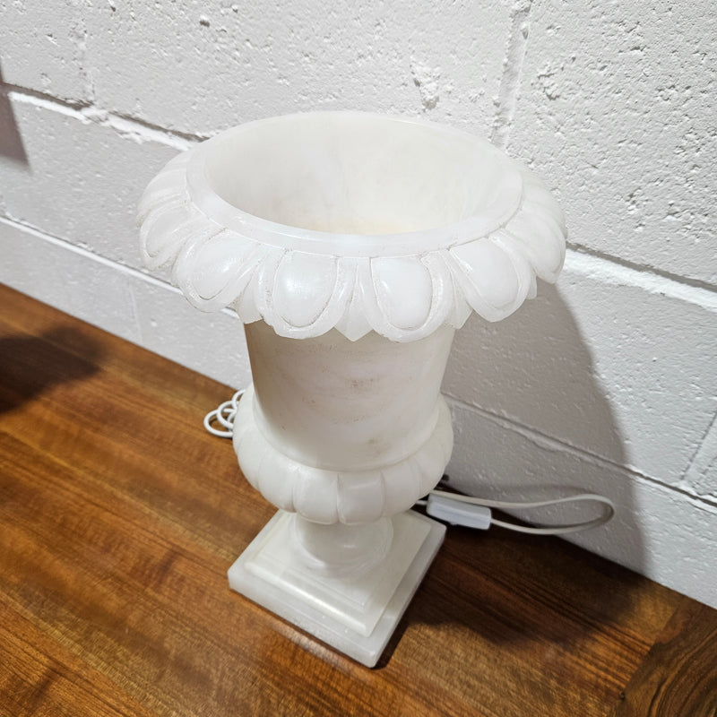 Elegant French alabaster urn lamp that has been rewired to Australian standards. In working condition and in good original detailed condition. Please view photos as they help form part of the description. 