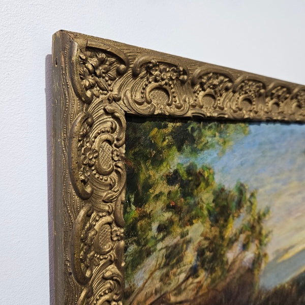 18th Century oil on canvas French/Italian School of autumnal landscape in its original frame. "Painting has undergone conservation" and frame is in good original condition. Please view photos as they help form part of the description. 