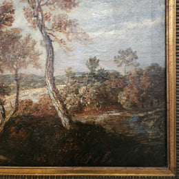 18th Century oil on canvas French/Italian School of autumnal landscape in its original frame. "Painting has undergone conservation" and frame is in good original condition. Please view photos as they help form part of the description. 