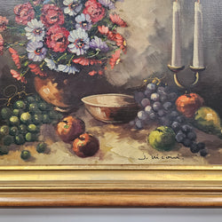 Floral & Fruits Still Life Oil On Canvas Painting | Antique & Vintage | Moonee Ponds Antiques | Australia Wide Delivery
