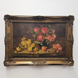 Gilt Framed Oil On Canvas Still Life Of Roses Painting | Antique & Vintage | Moonee Ponds Antiques | Australia Wide Delivery
