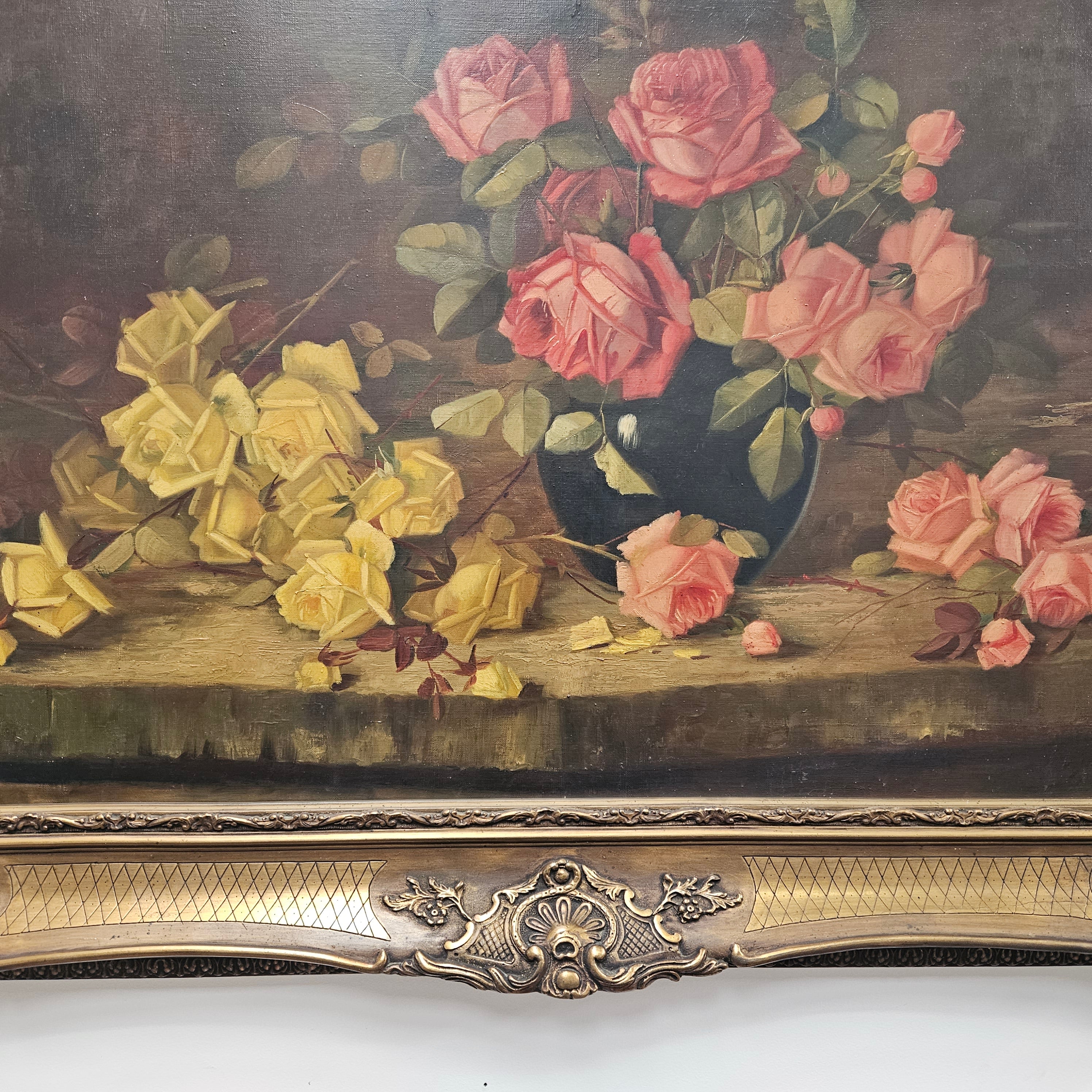 Gilt Framed Oil On Canvas Still Life Of Roses Painting | Antique & Vintage | Moonee Ponds Antiques | Australia Wide Delivery