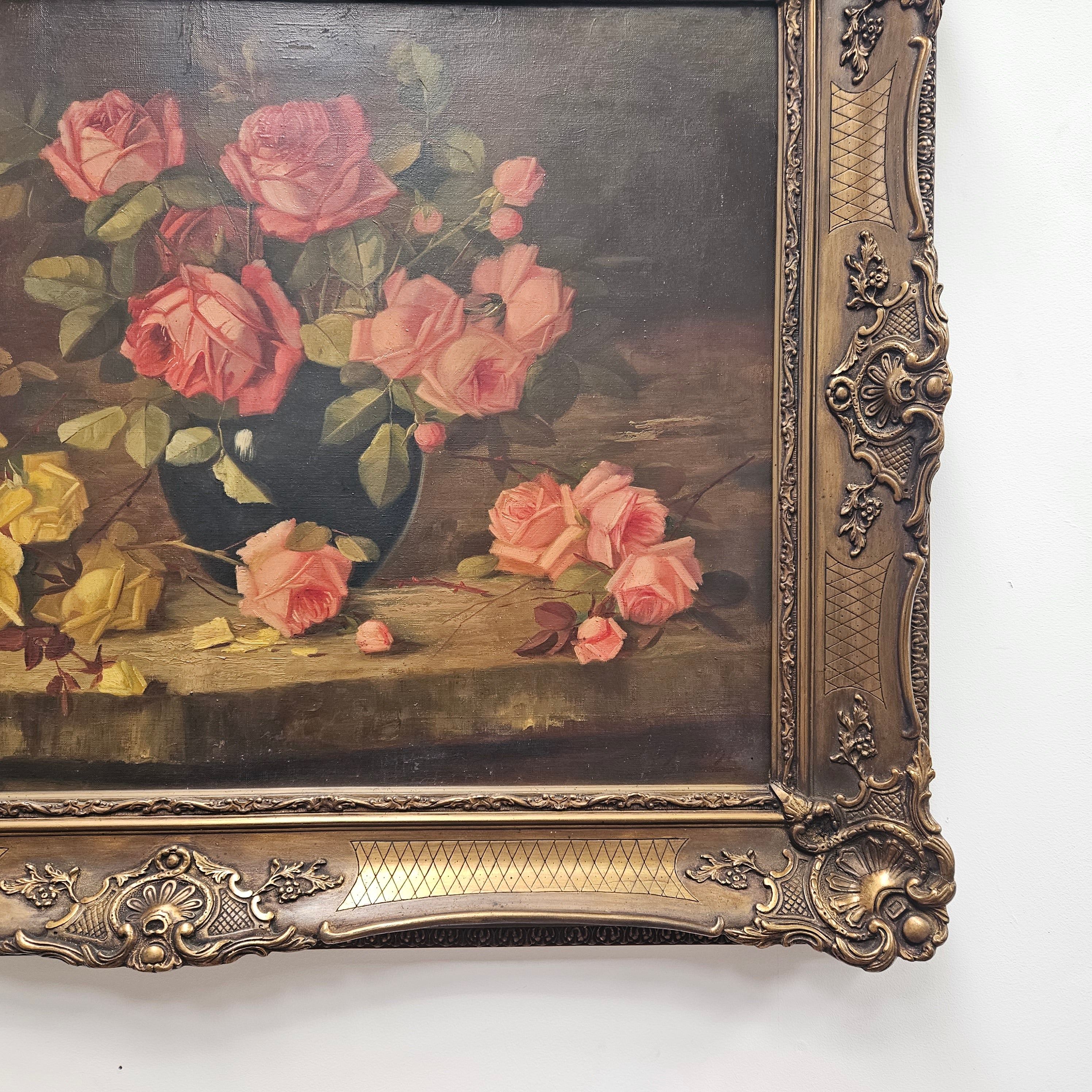 Gilt Framed Oil On Canvas Still Life Of Roses Painting | Antique & Vintage | Moonee Ponds Antiques | Australia Wide Delivery