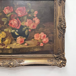 Gilt Framed Oil On Canvas Still Life Of Roses Painting | Antique & Vintage | Moonee Ponds Antiques | Australia Wide Delivery