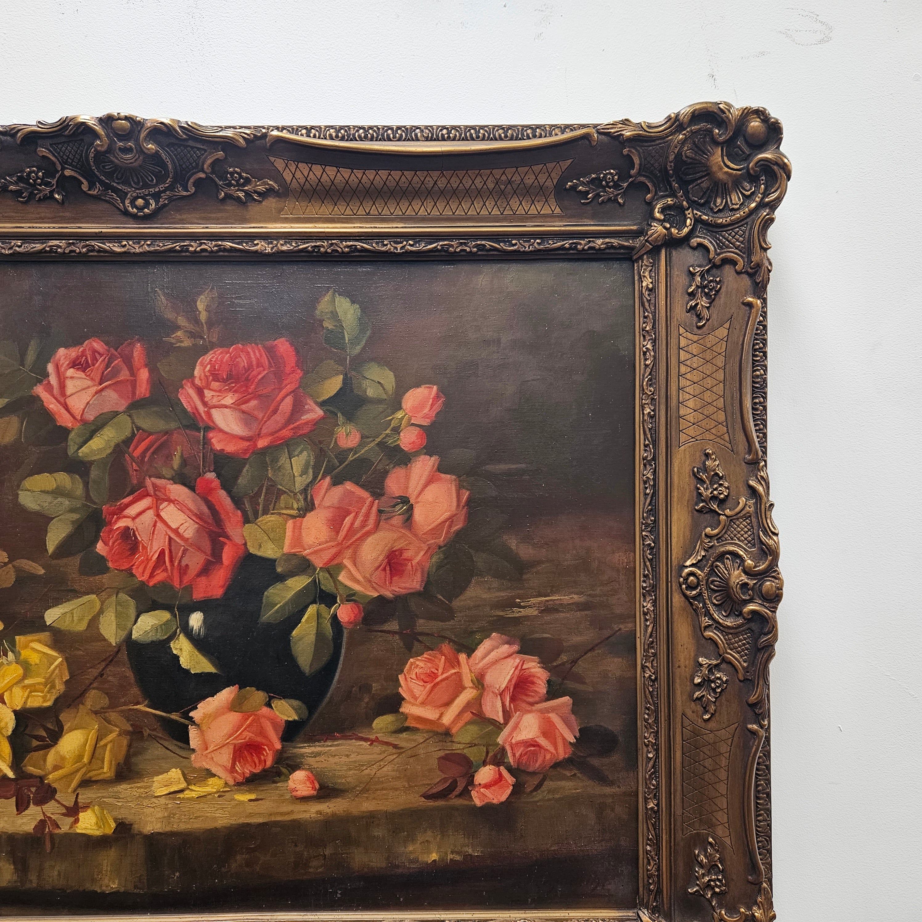 Gilt Framed Oil On Canvas Still Life Of Roses Painting | Antique & Vintage | Moonee Ponds Antiques | Australia Wide Delivery