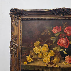 Gilt Framed Oil On Canvas Still Life Of Roses Painting | Antique & Vintage | Moonee Ponds Antiques | Australia Wide Delivery