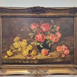 Gilt Framed Oil On Canvas Still Life Of Roses Painting | Antique & Vintage | Moonee Ponds Antiques | Australia Wide Delivery