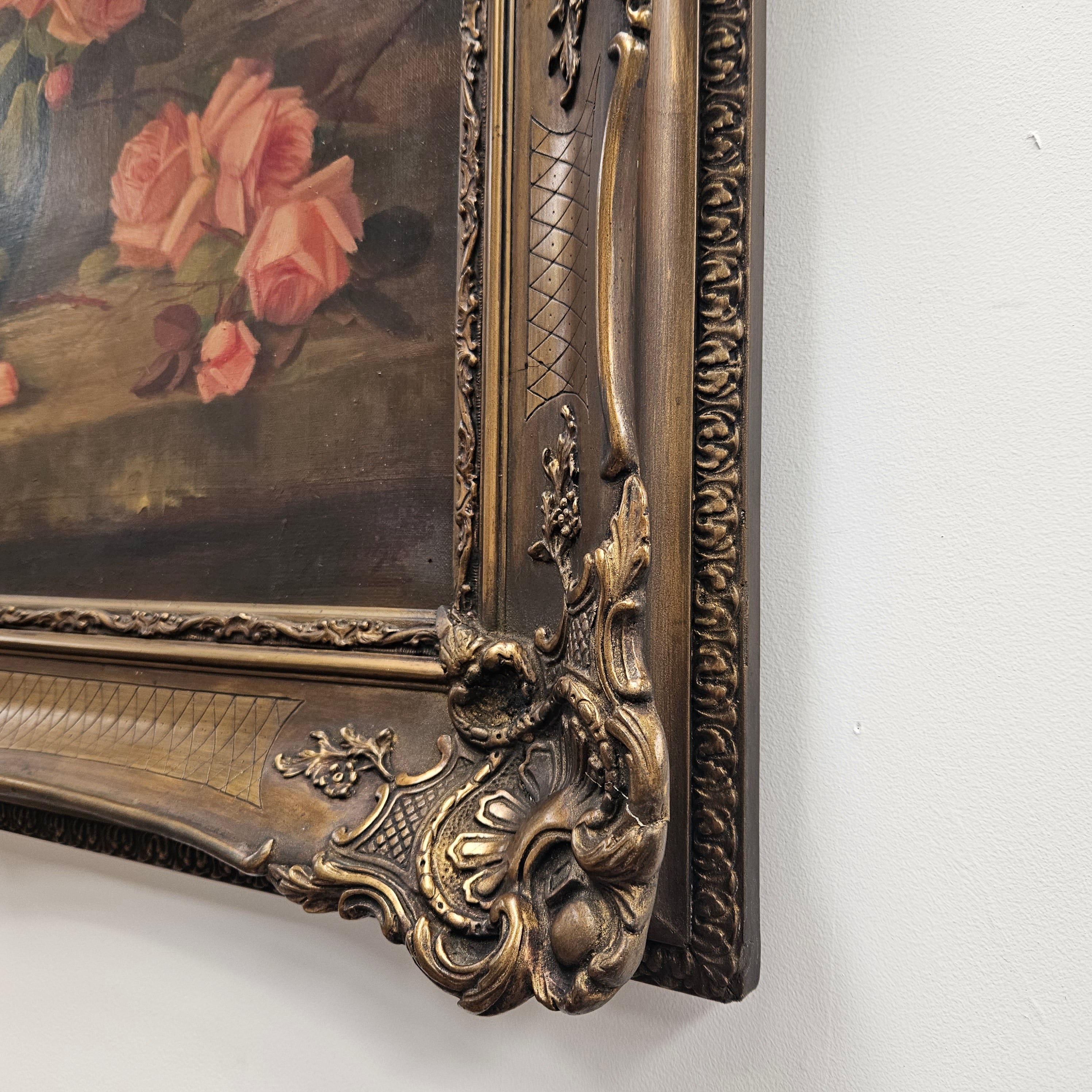 Gilt Framed Oil On Canvas Still Life Of Roses Painting | Antique & Vintage | Moonee Ponds Antiques | Australia Wide Delivery