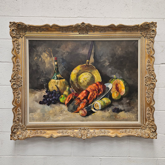 Stunning signed oil on canvas still life of a kitchen scene. Sourced from France and in good original detailed condition. 