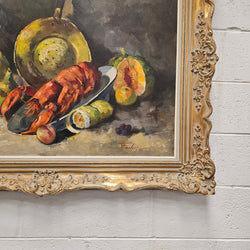 Signed Oil on Canvas Still Life Kitchen Scene In Gilt Frame | Antique & Vintage | Moonee Ponds Antiques | Australia Wide Delivery