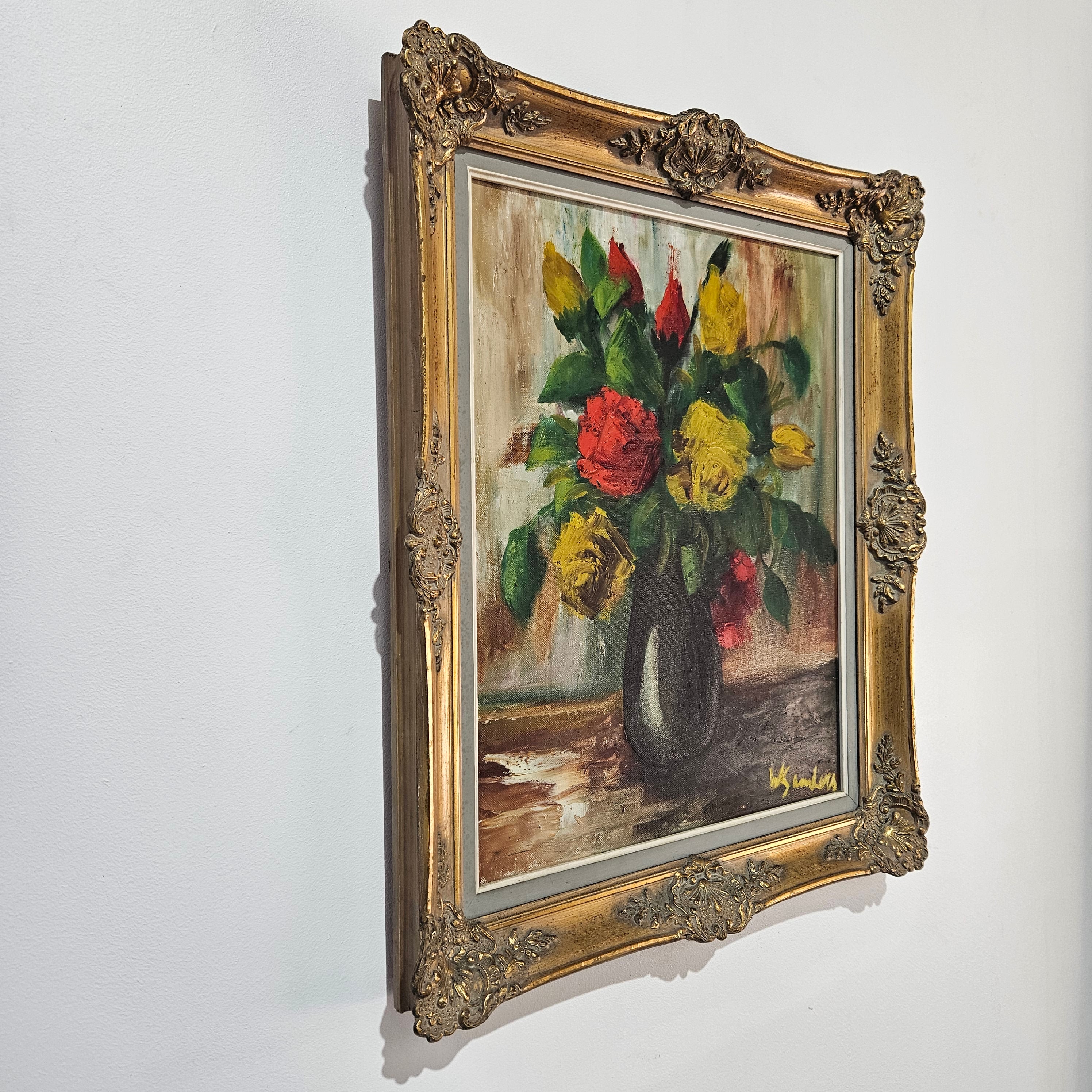 French Floral Oil On Canvas Signed