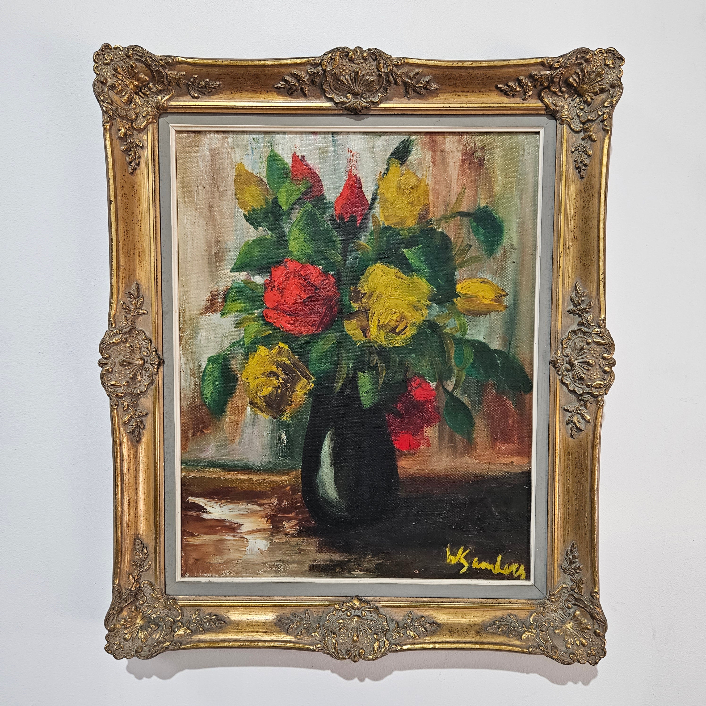 French Floral Oil On Canvas Signed