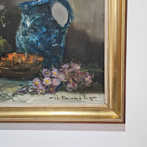 Vintage Netherlands oil on canvas still life painting signed, circa 1950's. Please see photos as they form part of the description. 