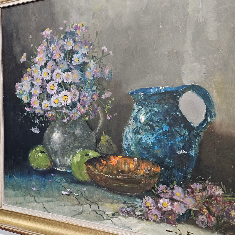 Vintage Netherlands oil on canvas still life painting signed, circa 1950's. Please see photos as they form part of the description. 