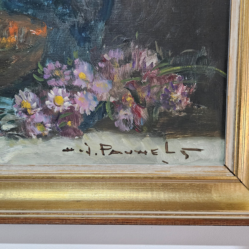 Vintage Netherlands oil on canvas still life painting signed, circa 1950's. Please see photos as they form part of the description. 