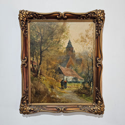 French Oil On Board Country Scene Painting | Antique & Vintage | Moonee Ponds Antiques | Australia Wide Delivery