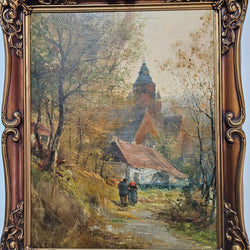 French Oil On Board Country Scene Painting | Antique & Vintage | Moonee Ponds Antiques | Australia Wide Delivery