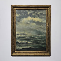 Stunning French Oil on Board of Rough Ocean Scene in Gilt Frame | Antique & Vintage | Moonee Ponds Antiques | Australia Wide Delivery