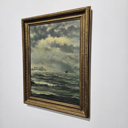 Stunning French Oil on Board of Rough Ocean Scene in Gilt Frame | Antique & Vintage | Moonee Ponds Antiques | Australia Wide Delivery