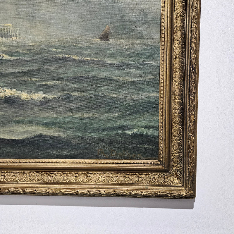 Stunning signed oil on board painting of a rough ocean scene, the painting has a gilt frame and is in great original condition. Please see photos as they form part of the description. 