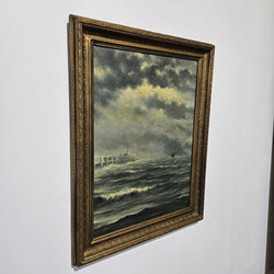 Stunning French Oil on Board of Rough Ocean Scene in Gilt Frame | Antique & Vintage | Moonee Ponds Antiques | Australia Wide Delivery