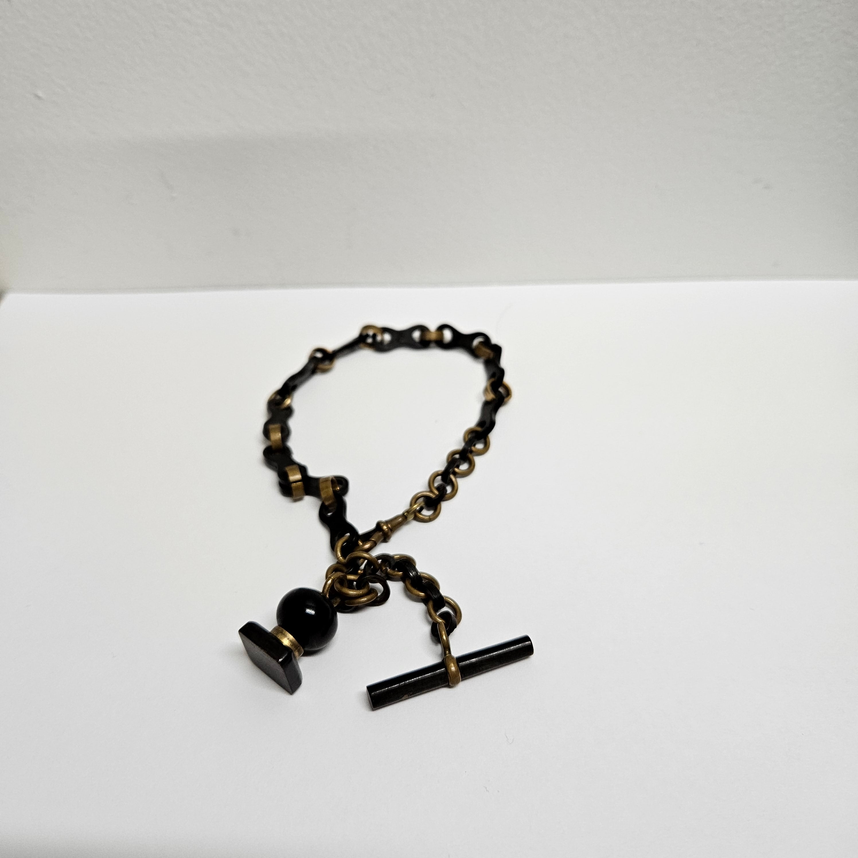 Antique Whitby Jet & Brass mourning Fob Watch Chain | Antique & Vintage | Moonee Ponds Antiques | Australia Wide Delivery