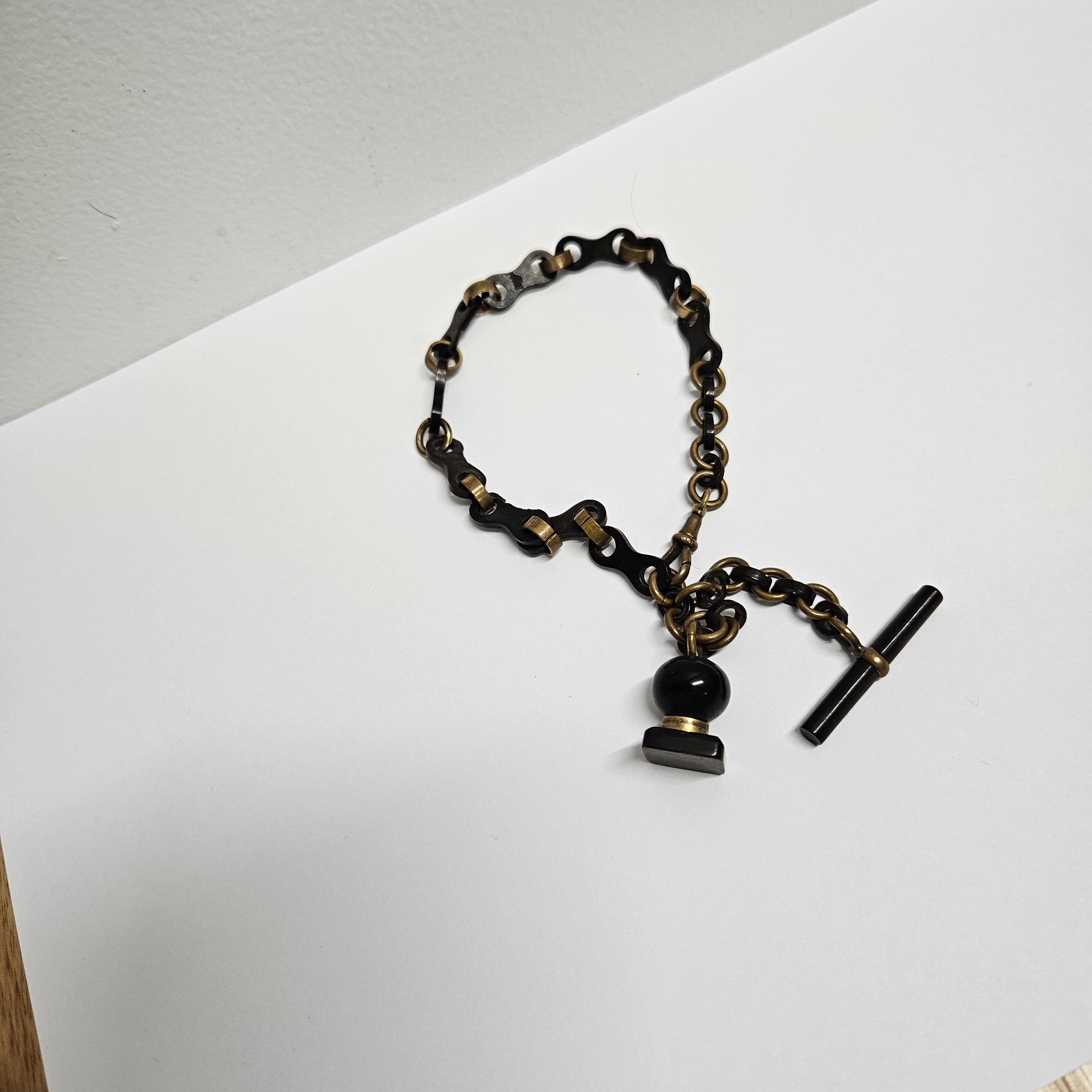 Antique Whitby Jet & Brass mourning Fob Watch Chain | Antique & Vintage | Moonee Ponds Antiques | Australia Wide Delivery
