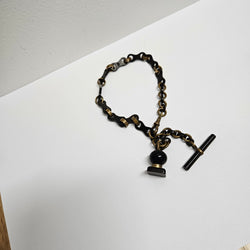 Antique Whitby Jet & Brass mourning Fob Watch Chain | Antique & Vintage | Moonee Ponds Antiques | Australia Wide Delivery