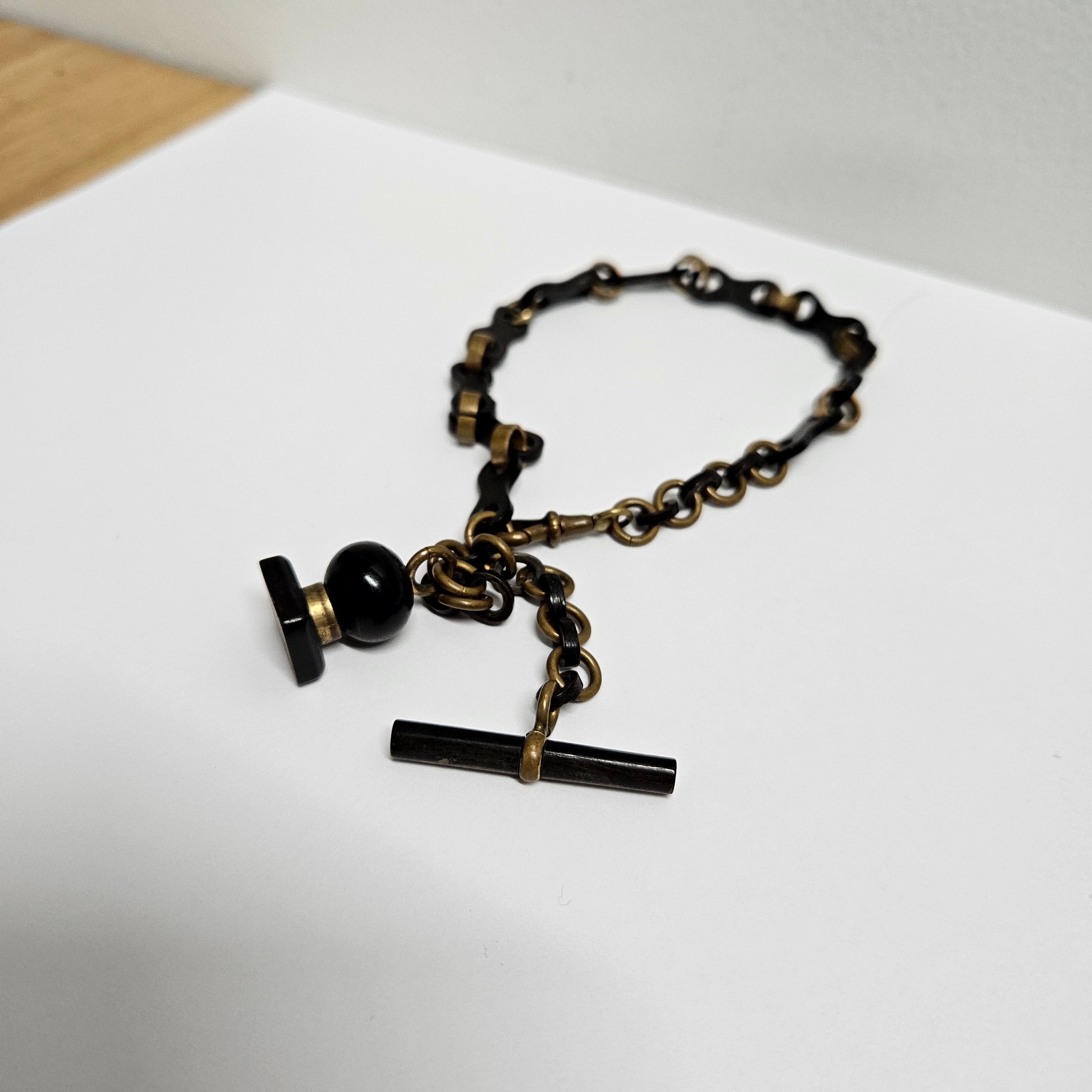 Antique Whitby Jet & Brass mourning Fob Watch Chain | Antique & Vintage | Moonee Ponds Antiques | Australia Wide Delivery