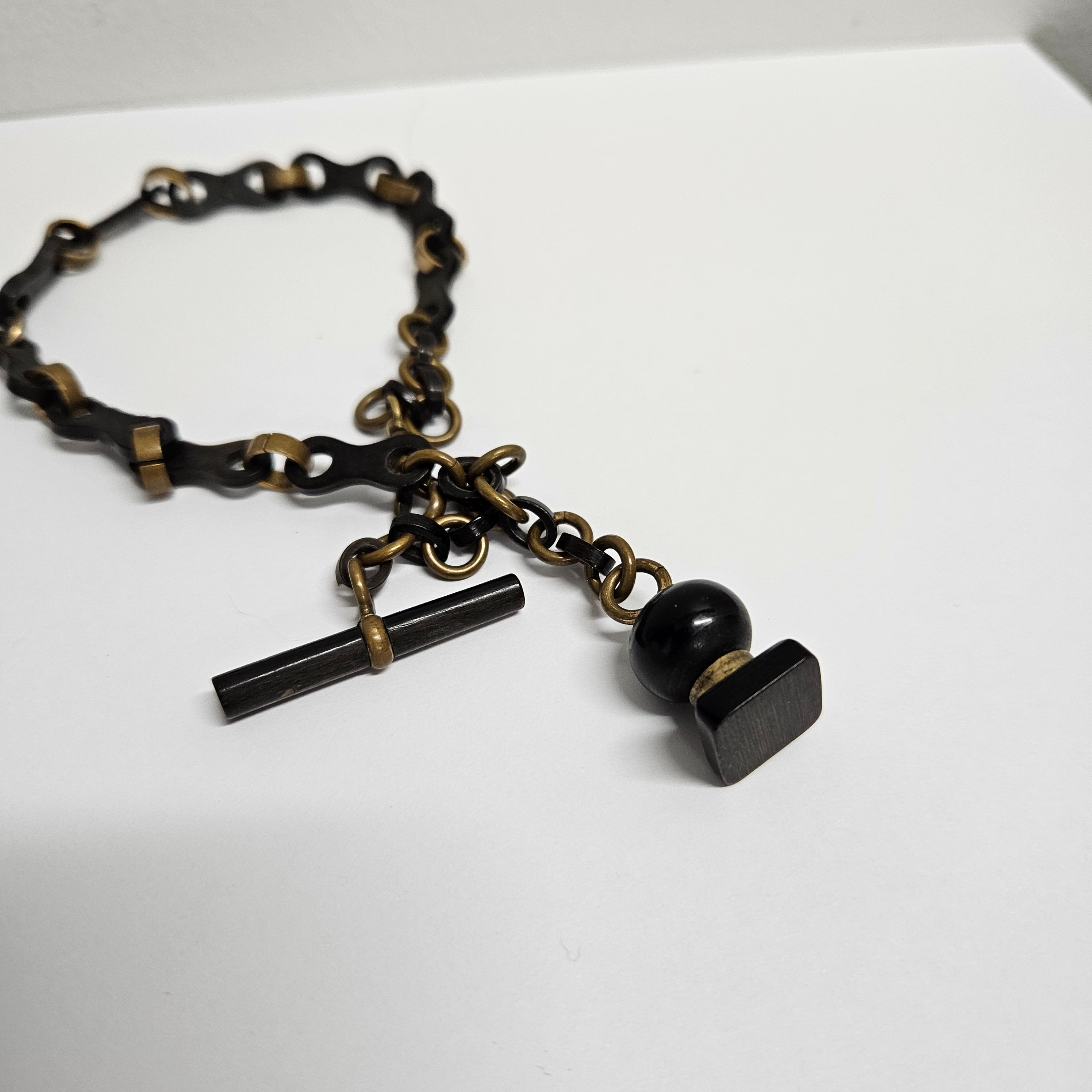 Antique Whitby Jet & Brass mourning Fob Watch Chain | Antique & Vintage | Moonee Ponds Antiques | Australia Wide Delivery