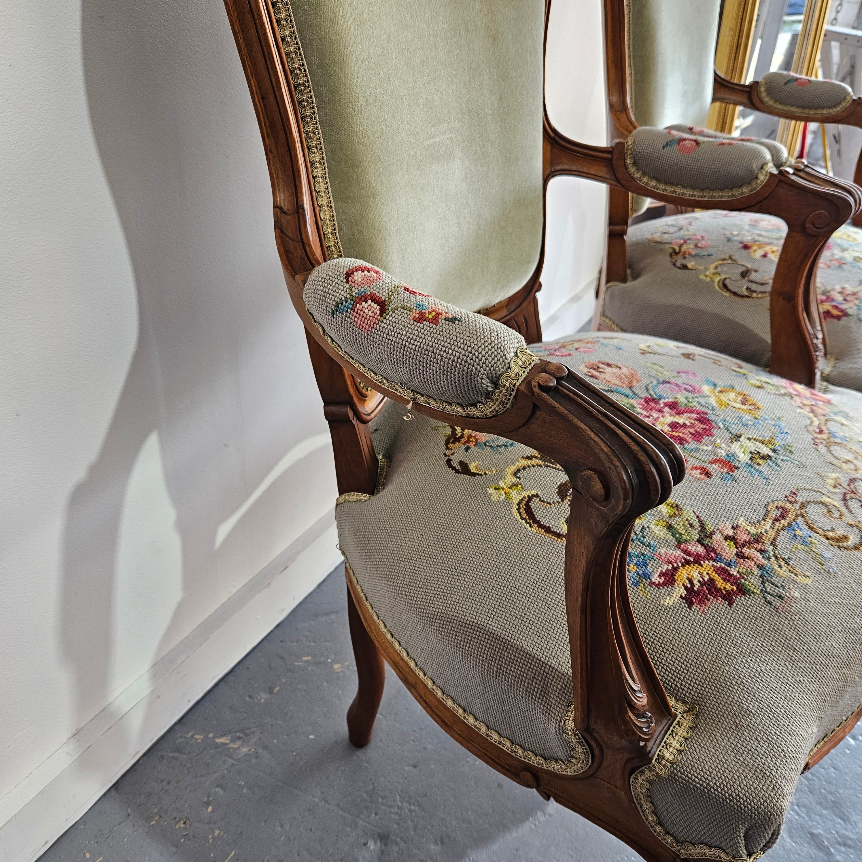 Pair Louis XV Tapestry Upholstered Armchairs | Antique & Vintage | Moonee Ponds Antiques | Australia Wide Delivery